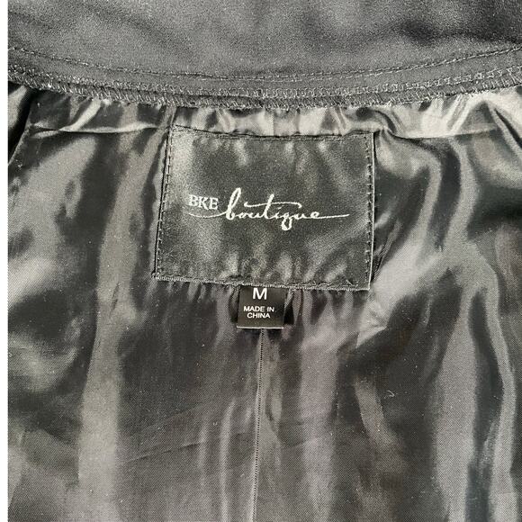 BKE Boutique Gold Leaf Bomber Jacket Size Medium Navy Blue Full Zip Pockets - Picture 11 of 12